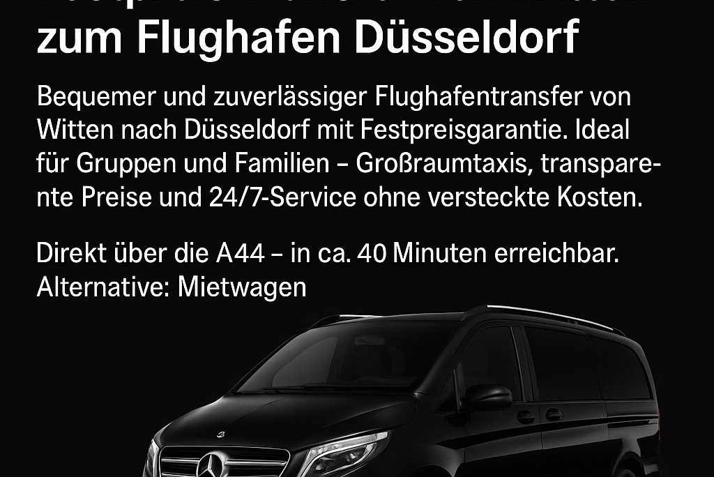 Zuverlässiger taxi und Festpreis-Transfer von Witten (58452) zum Flughafen Düsseldorf